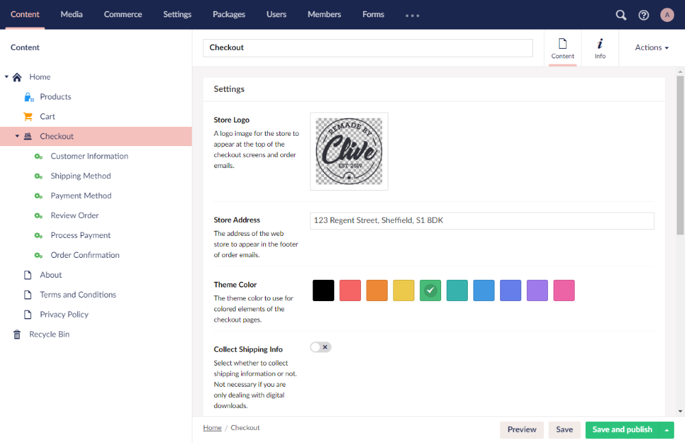 Umbraco Commerce Checkout Settings