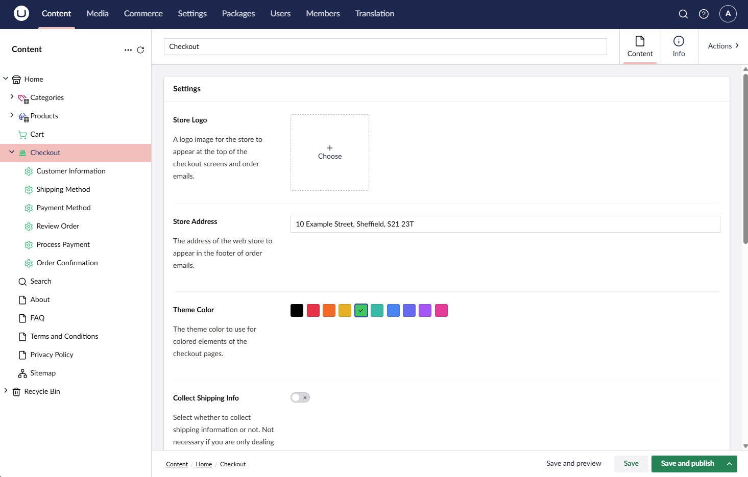Umbraco Commerce Checkout Settings
